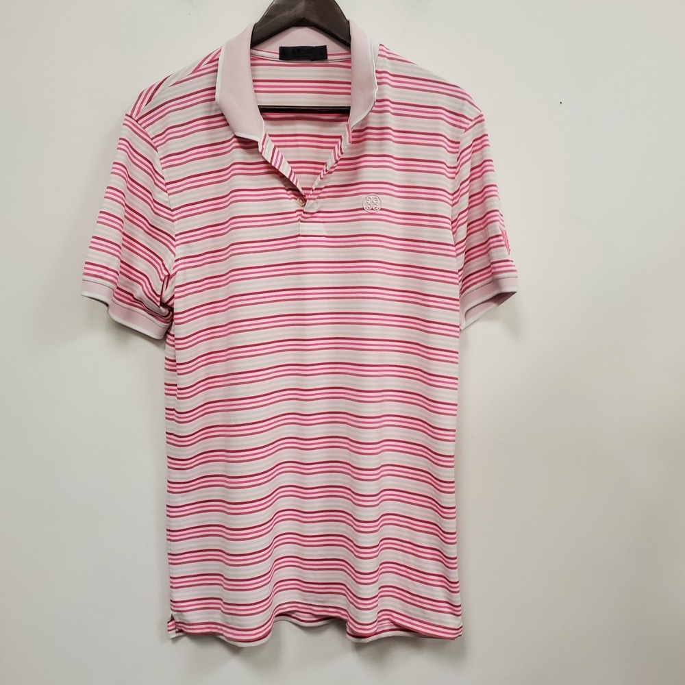 G/Fore Mens Short Sleeve Golf Polo Shirt Size L Pink Striped Preppy Country Club